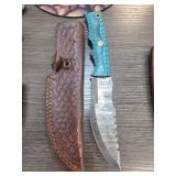 Damascus Steel Knife with Leather Sheath