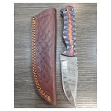 Damascus Steel Knife with Leather Sheath