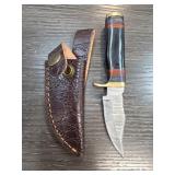 Damascus Steel Knife with Leather Sheath