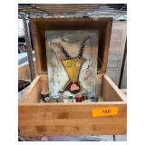 Wooden Box with Art Panel and Thread Spools
