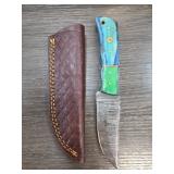 Damascus Steel Knife with Leather Sheath