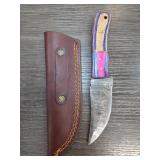 Damascus Steel Knife With Leather Sheath