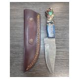 Custom Knife with Damascus Blade and Leather Sheat