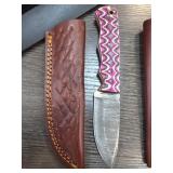 Custom Knife with Multicolored Handle and Leather