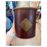 Round Leather and Metal Golf Motif Container