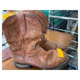 Brown Leather Cowboy Boots with Decorative Stitchi