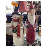 Two Decorative Figures and Framed Snowman Art