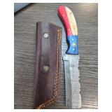Damascus Steel Knife with Leather Sheath