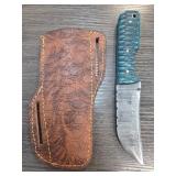 Custom Damascus Steel Knife with Leather Sheath