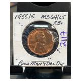 1955/5 Lincoln Cent MS64/65 RB FS Designation