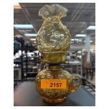 Amber Glass Oil Lamp with Floral Design