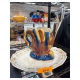 Multicolor Ceramic Pitcher and Decorated Plate