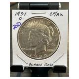 1934-D Peace Silver Dollar EF/AU