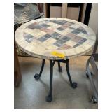Round Mosaic-Top Table with Metal Base