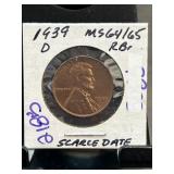 1939-D Lincoln Wheat Cent MS64/65 RB