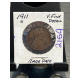 1911-S Lincoln Wheat Penny, Very Fine Detail