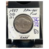 1937-D/D Buffalo Nickel RPM-001 Fine Condition