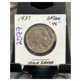 1937 Buffalo Nickel in High Grade EF/AU