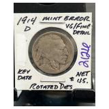 1914-D Buffalo Nickel With Mint Error