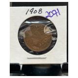 1908 Indian Head One Cent Coin
