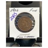 1906 Indian Head Cent in Fine Condition