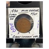 1930 Lincoln Cent Mint Error Coin