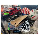 Lot with Toy Truck, Balls, Gloves, and Accessories