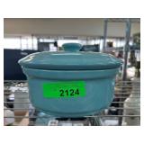 Blue Ceramic Covered Dish with Handle