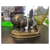 Bronze Rabbit Figurine With Bunny Accent