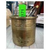 Brass Container with Decorative Etching
