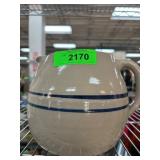 Stoneware Pitcher with Blue Stripe Design