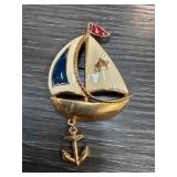 Vintage Avon Sailboat Pin with Anchor Charm