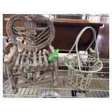 Rustic Twig Chair and Metal Basket Set