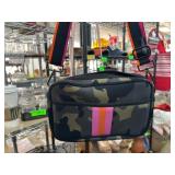 Camouflage Shoulder Bag with Pink Stripes