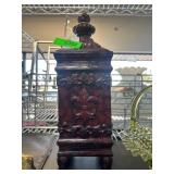 Decorative Red Lidded Canister with Fleur-de-Lis