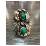 Sterling Silver Sz 5.5 Ring with Green Stones