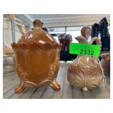 Two Brown Vintage Painted Glass Pieces