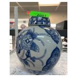 Blue and White Floral Ceramic Ginger Jar