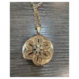 Gold-Tone Filigree Locket With Chain