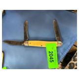 Multi-Blade Folding Pocket Knife with Yellow Handl