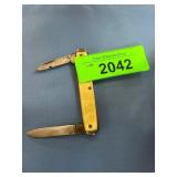 Pocket Knife with Yellow Handle and Two Blades