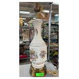 Ceramic Lamp With Floral Design and Brass Base