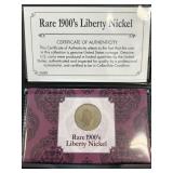 Rare 1900s Liberty Nickel With COA