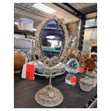 Ornate Oval Standing Vanity Mirror