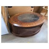 Wooden Glass-Top Oval Coffee Table and Round End T