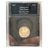 1917 Mercury Dime Graded Very Good