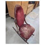 Antique Rocking Chair With Red Upholstery