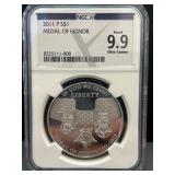2011 P Medal of Honor $1 NGC Graded Proof 9.9
