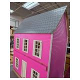 Wooden Pink Dollhouse with Open Interior
