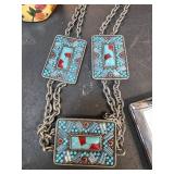 Turquoise Inlay Necklace and Silver-Tone Case Set